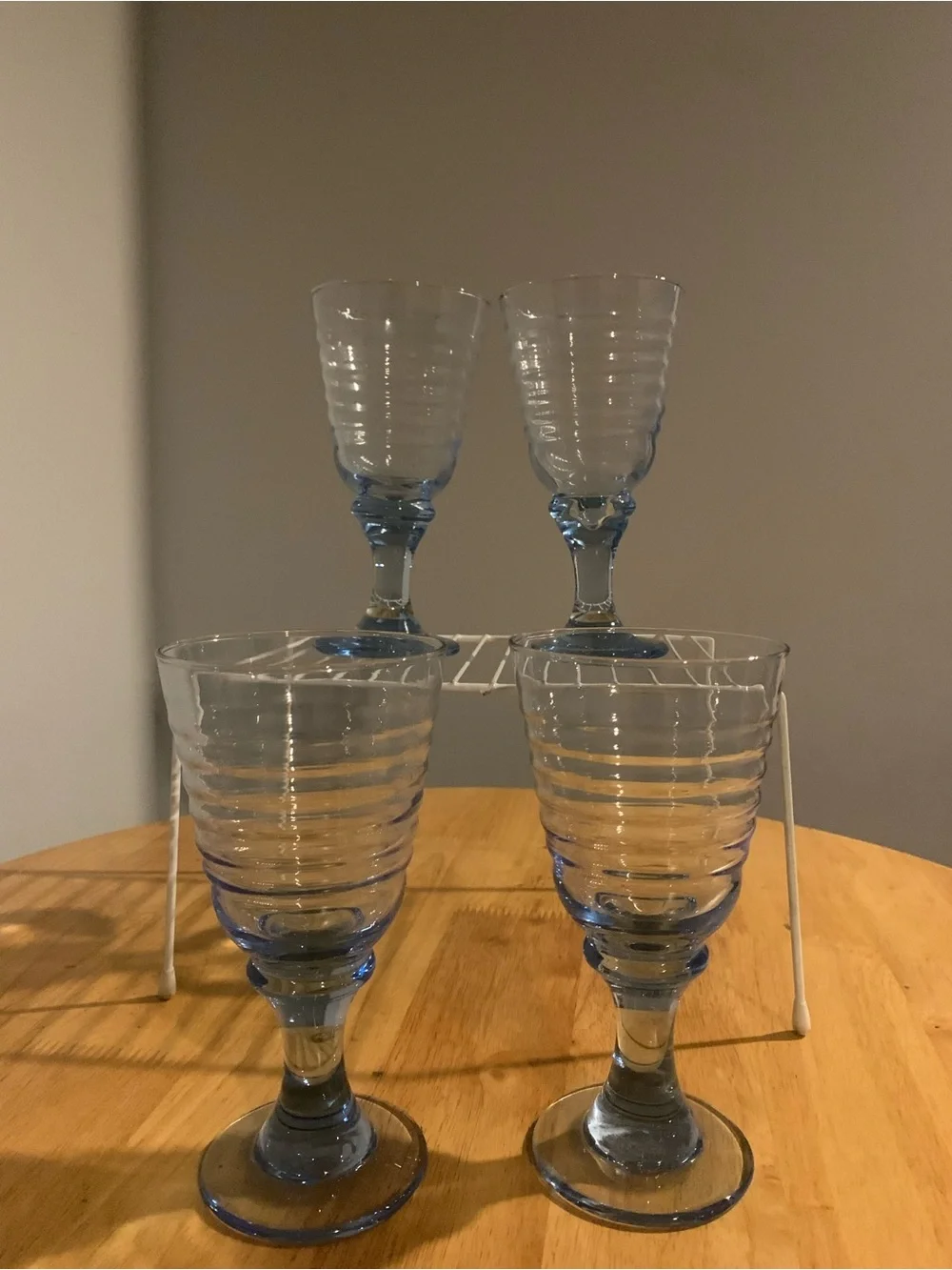 Four Libbey Sirrus Blue Water/ Wine Goblets